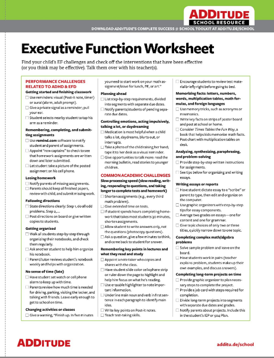 Executive Function Worksheet Image